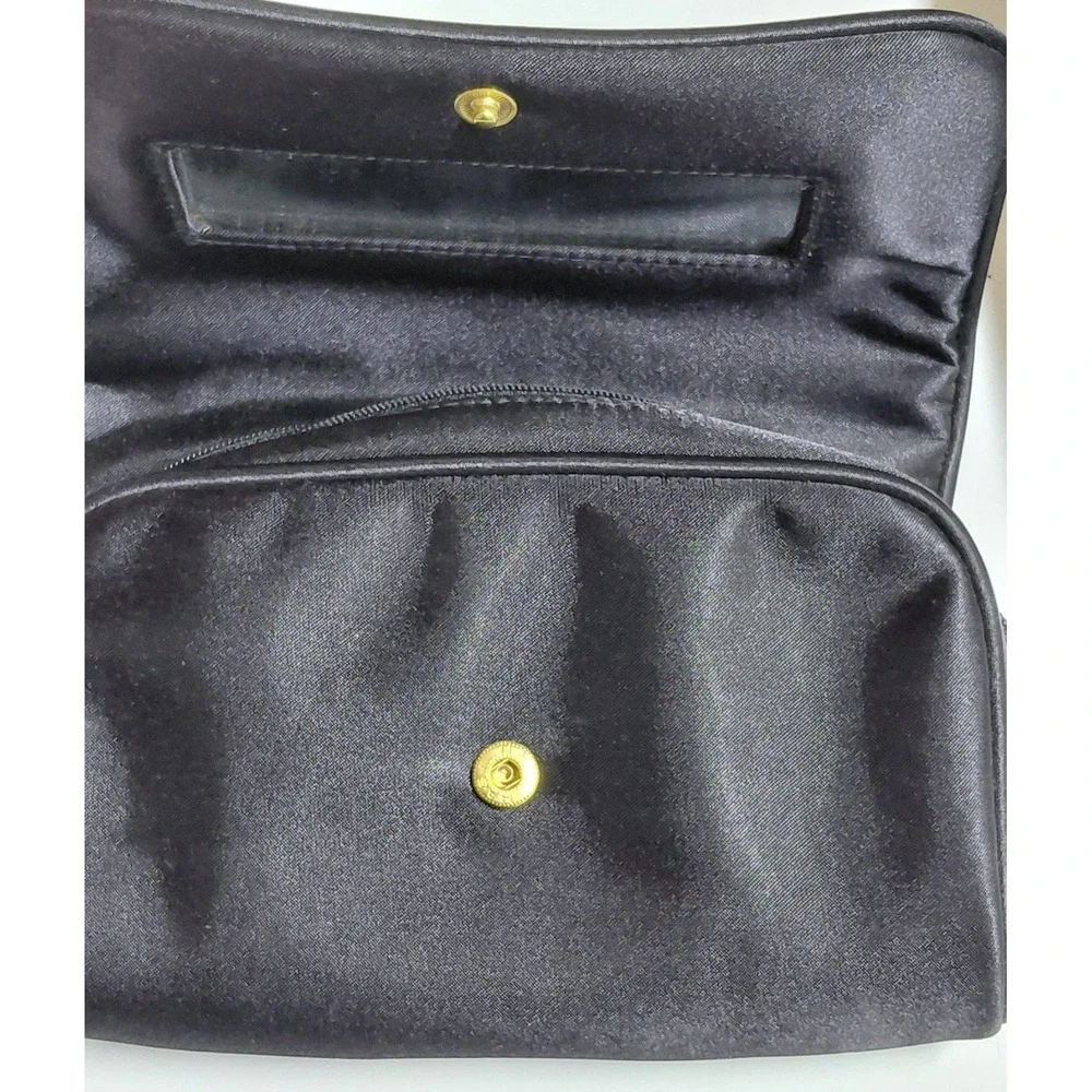 Vintage Victoria's Secret Black Satin Makeup Cosmetic Bag Pouch Mirror 90s Y2K